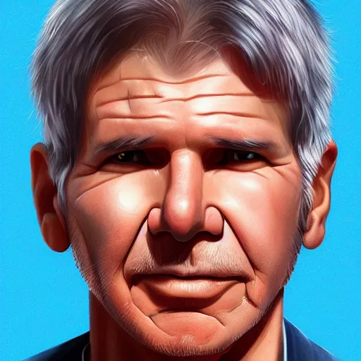 Image similar to super super super cute Harrison Ford, kawaii realistic portrait, by isabelle staub, by shin min jeong, by RossDraws, trending on artstation