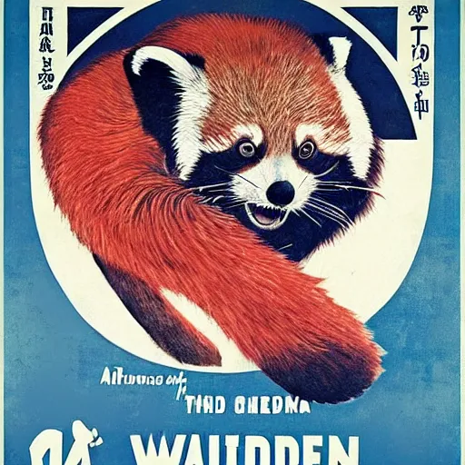 Prompt: red panda on a propaganda poster, world war, circa 1 9 3 9, stencil