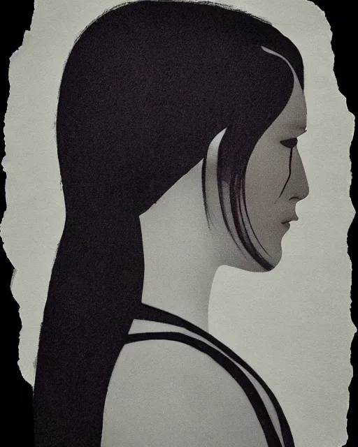 Image similar to a woman's face in profile, long hair made of obsidian shards, in the style of the Dutch masters and Gregory Crewdson, dark and moody