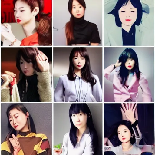 Image similar to women in the style of kim hyung - tae