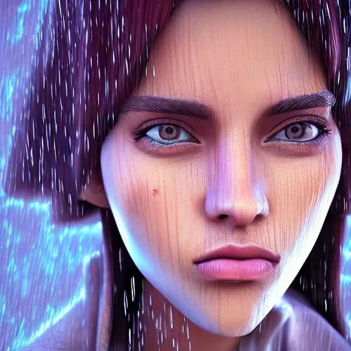 Prompt: cartoon portrait made out of rain, realistic, highly detailed, neon, rendered in octane, unreal engine, beautiful, trending on artstation, emotional