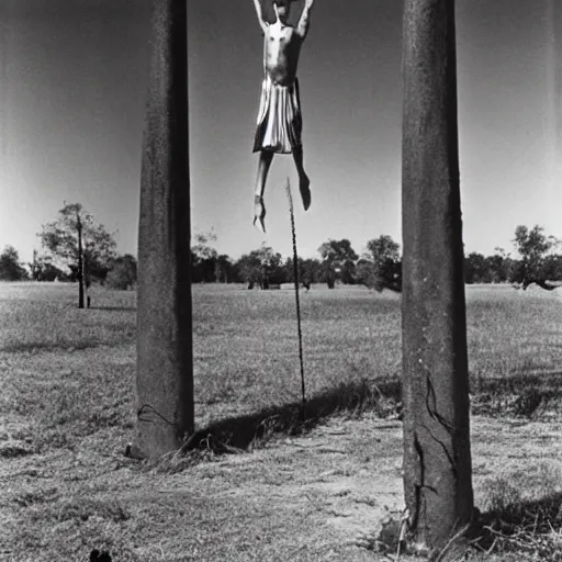 Image similar to the song of the hanging man, southern gothic, photograph by diane arbus, bayou