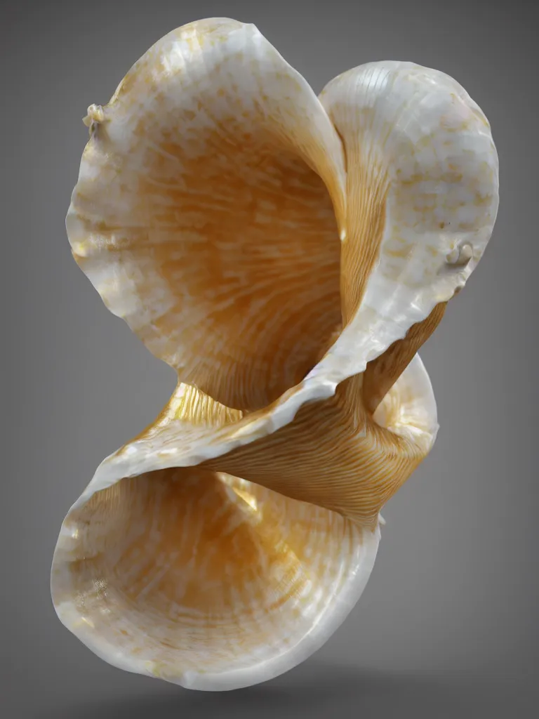 Image similar to white and gold conch, impossible geometry, surreal, Octane Render, Unreal Engine