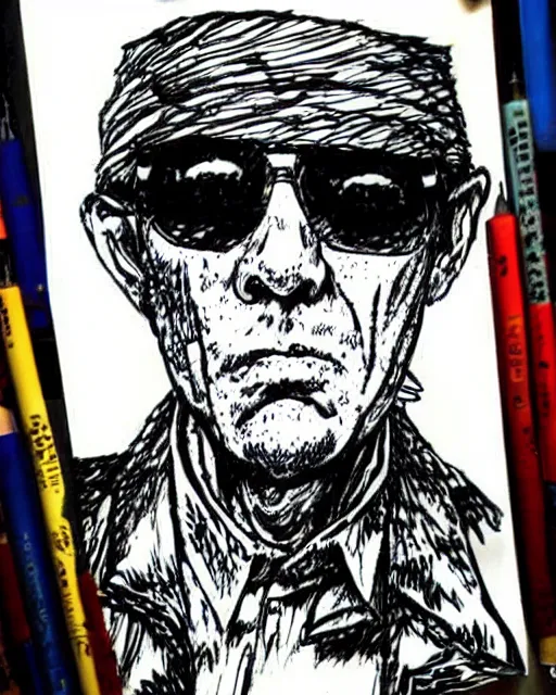 Image similar to Hunter S. Thompson drawn by Eiichiro Oda, manga, hand drawn, ink