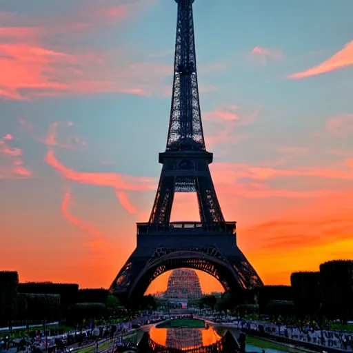 Image similar to Eiffel tower at sunset with Chinese tourists everywhere, Chinese flags