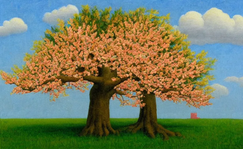 Prompt: a painting of an eicp magnificent peach blossom tree by david inshaw.