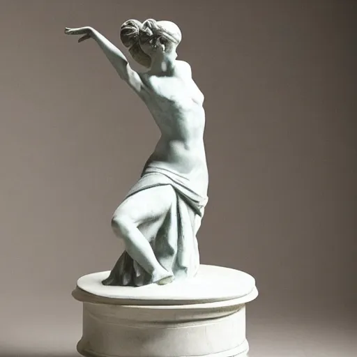 Image similar to a marble statue of a woman dancing, wearing a sweeping dress,
