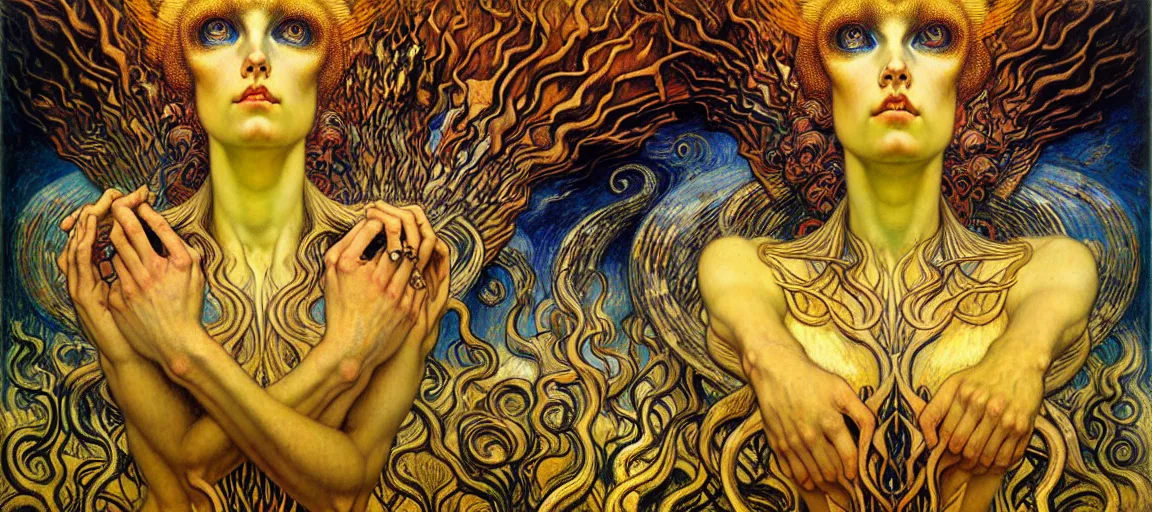 Image similar to Divine Chaos Engine by Karol Bak, Jean Delville, William Blake, Gustav Klimt, and Vincent Van Gogh, symbolist, visionary