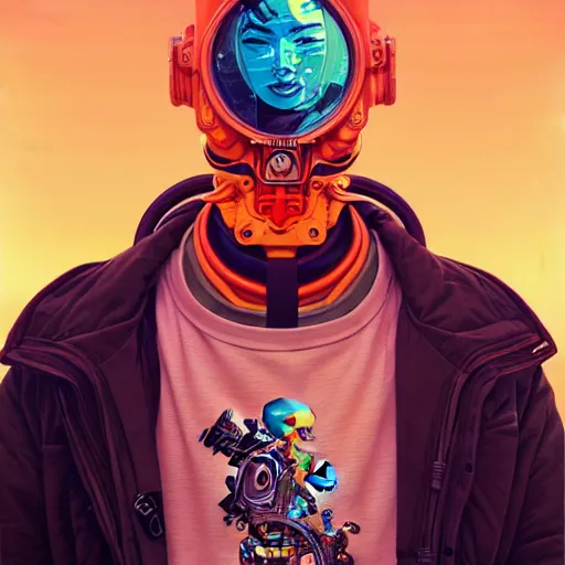 Image similar to high quality high detail portrait of a diesel punk in an alien world, tristan eaton, victo ngai, artgerm, rhads, ross draws, hyperrealism, intricate detailed, alphonse mucha, 8 k, sci - fi, pastel colors, artstation,