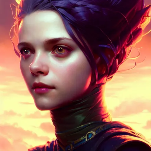 Image similar to portrait painting of zoe the aspect of twilight, league of legends, cute, ultra realistic, concept art, intricate details, eerie, highly detailed, photorealistic, octane render, 8 k, unreal engine. art by artgerm and greg rutkowski and charlie bowater and magali villeneuve and alphonse mucha