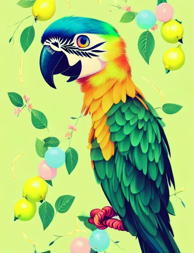 Prompt: a cute anthropomorphic macaw parrot girl anthro wearing a lemon lime ribbon, park background, very anime!!! kawaii!! furry!! intricate details, aesthetically pleasing pastel colors, scenic background, art by conrad roset and ilya kuvshinov. trending on deviantartstation