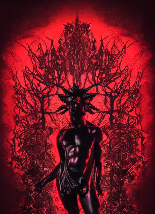 Prompt: dark design poster showing a heroic statue of dionysus, black background with very subtle red and purple design elements, powerful, nekro, vito acconci, thin straight lines, dark, glitch art, neo vaporwave, gritty, layout frame, square, trending on artstation