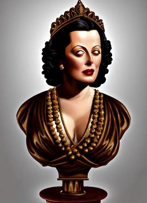 Image similar to high intricate bust of an hedy lamarr carved from wood in baroque style, studio light, maria panfilova, andrea savchenko, mike kime, ludovic plouffe, qi sheng luo, oliver cook, trending on artstation