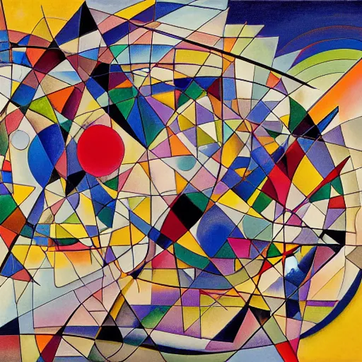 Prompt: abstract art by Wassily Kandinsky, Hiroshi Yoshida, Fred Tomaselli, Jean Giraud ,