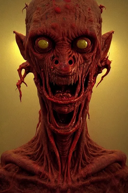 Image similar to perfectly - centered horror portrait - photograph of a brutal scary terrifying ugly monstrous alien goblin creature real life portrait by beksinski and jean delville, slimy pus oozing specular, unreal engine 5, photorealism, hd quality, 8 k resolution, cinema 4 d, hdr dramatic cinematic lighting