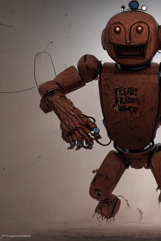 Image similar to freddy robot is chasing me, ultra realistic horror, concept art, intricate details, highly detailed, photorealistic, octane render, 8 k