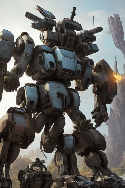 Image similar to mechwarrior 5 : mercenaries mech megaman transformer robot boss tank engine game octane render, 4 k, hd 2 0 2 2 3 d cgi rtx hdr style chrome reflexion glow fanart, global illumination ray tracing hdr fanart arstation by ian pesty by jesper ejsing pixar and disney unreal zbrush central hardmesh