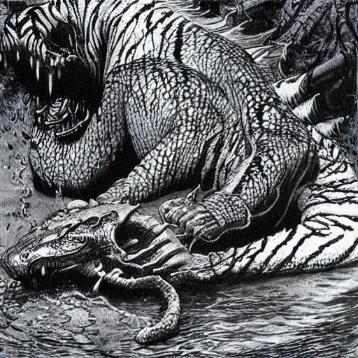 Image similar to “ bernie wrightson ” tiger alligator pool 1 0 2 4 x 1 0 2 4