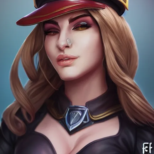 Image similar to portrait of Caitlyn Kiramar from League of Legends, by Fortiche Studio, from Netflix's Arcane, trending on artstation,fine details, wearing police uniform, realistic shaded, fine-face, painted texture, pretty long face,