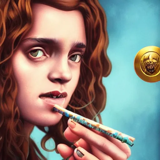 Prompt: lofi portrait of hermione granger smoking weed, Pixar style, by Tristan Eaton Stanley Artgerm and Tom Bagshaw.