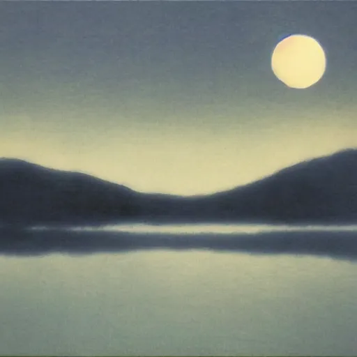 Image similar to a moonlit lake. by yoshitaka amano.