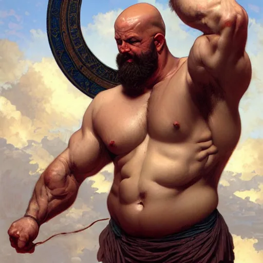 Image similar to Chunky Ethan Van Sciver as a Greek god, bald head, grey beard, gorgeous, amazing, muscular, fat, intricate, highly detailed, digital painting, artstation, concept art, sharp focus, illustration, art by greg rutkowski and alphonse mucha