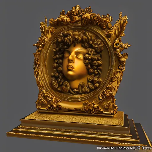 Image similar to baroque vaporwave statue, trending on art station, 4k UHD, 8k, painting illustration, high detail, rendered in unreal engine, 3d render, god rays, volumetric lighting, award winning, photorealistic, golden frame