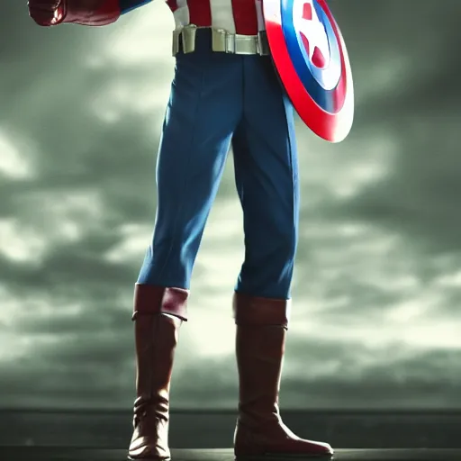 Prompt: Saul Goodman as Captain America, Dramatic pose, 8k,