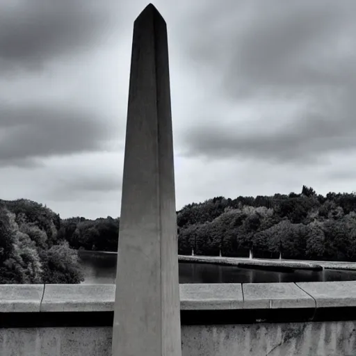 Prompt: a obelisk on a bridge in france. overcast sky, grainy.