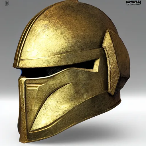 Image similar to realistic crusader helm design inspired by star wars, epic scale, character concept art, face symmetry, intricate accurate details, artstation trending, octane render, cinematic color grading, soft light, rule of thirds, golden ratio, like a professional model, cinematic, 8 k, clear.