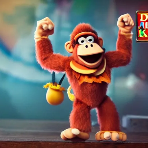 Image similar to A still of Donkey Kong as a muppet, photo real, photographic, photograph, artstation, trending, award winning, epic lighting, featured