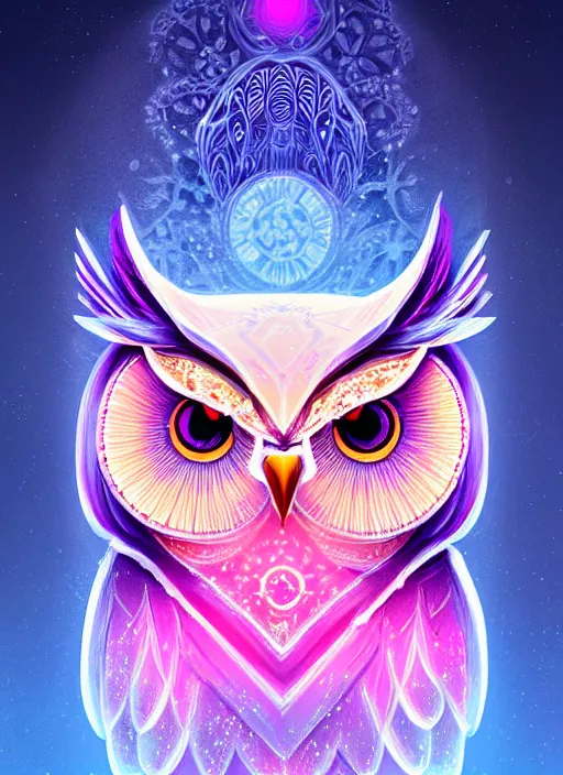 Image similar to symmetry!! product render poster vivid colors divine proportion owl, ice and snow, glowing fog intricate, elegant, highly detailed, digital painting, artstation, concept art, smooth, sharp focus, illustration,