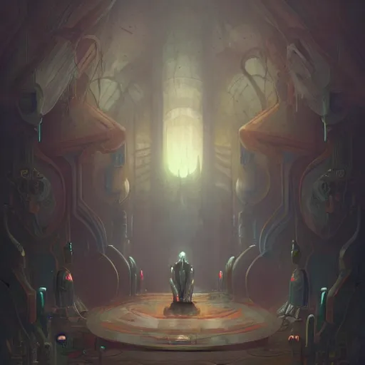 Prompt: A dark character in a room, cosmic, detailed, matte painting by Peter Mohrbacher