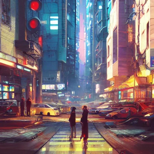 Prompt: A ultra detailed beautiful painting of a cyberpunk city street, oil panting, high resolution 4K, by Ilya Kuvshinov, Greg Rutkowski and Makoto Shinkai