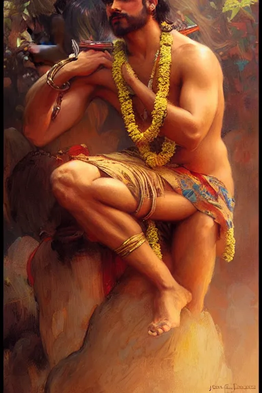 Prompt: male, hinduism, painting by gaston bussiere, greg rutkowski, j. c. leyendecker, artgerm