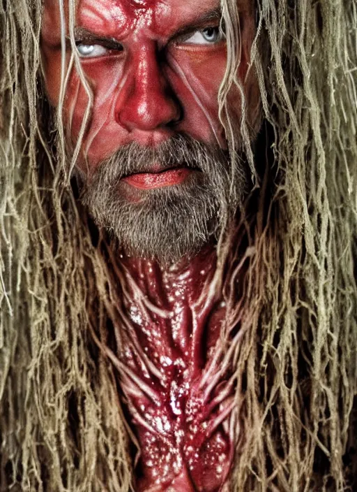 Image similar to portrait of rob zombie with translucent skin, visible muscles and veins and arteries and bones and spines and nerves, beautiful detailed intricate insanely detailed octane render, 8 k artistic photography, photorealistic, chiaroscuro, by david cronenberg, raphael, caravaggio