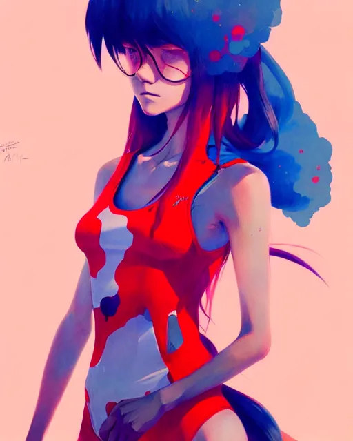 Image similar to a ultradetailed painting of a asuka langley, she is wearing a tank top by conrad roset, greg rutkowski and makoto shinkai trending on artstation