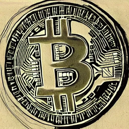 Prompt: an ancient drawing of a bitcoin