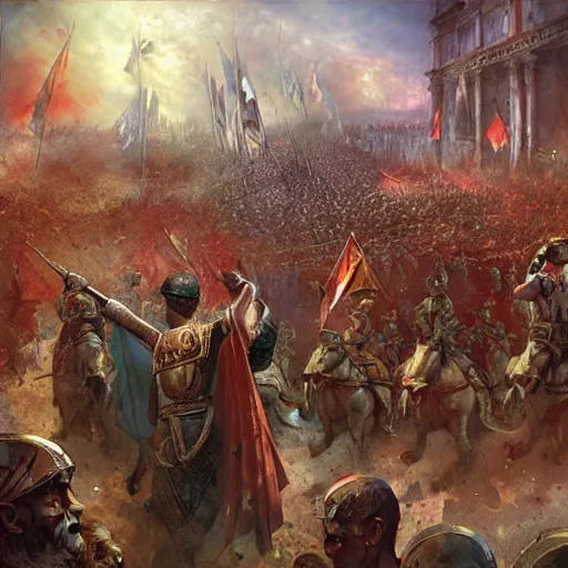 Image similar to Roman Emperor Constantine leading an army by Marc Simonetti