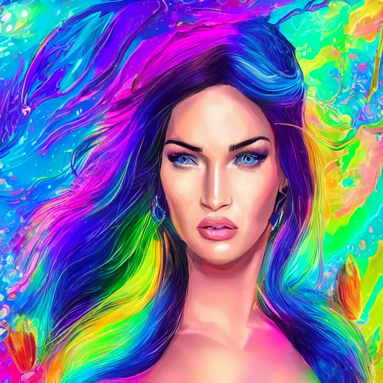 Image similar to Lisa Frank Megan Fox, beautiful digital art