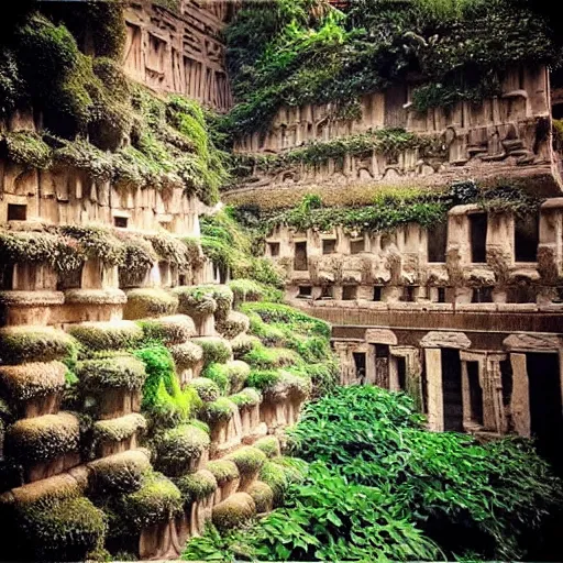 Image similar to “35mm detailed photo of the real ancient Hanging Gardens of Babylon, photo is in focus with natural sunlight, award-winning”