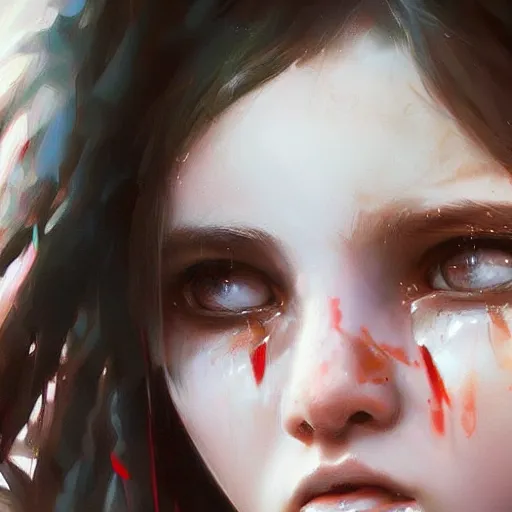 Image similar to close up of a crying girl with pretty eyes, digital art by ruan jia and mandy jurgens and artgerm, highly detailed, trending on artstation, award winning,