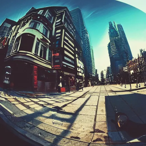 Prompt: street view, old, trending on artstation, fisheye!!! lens