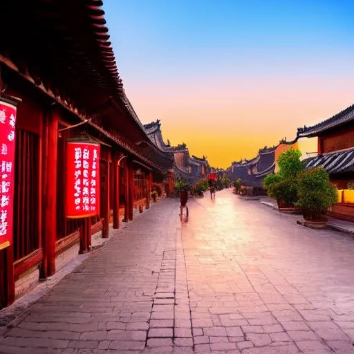 Prompt: peaceful ancient water town in the south of china, zhouzhuang ancient town, sunset glow, movie style