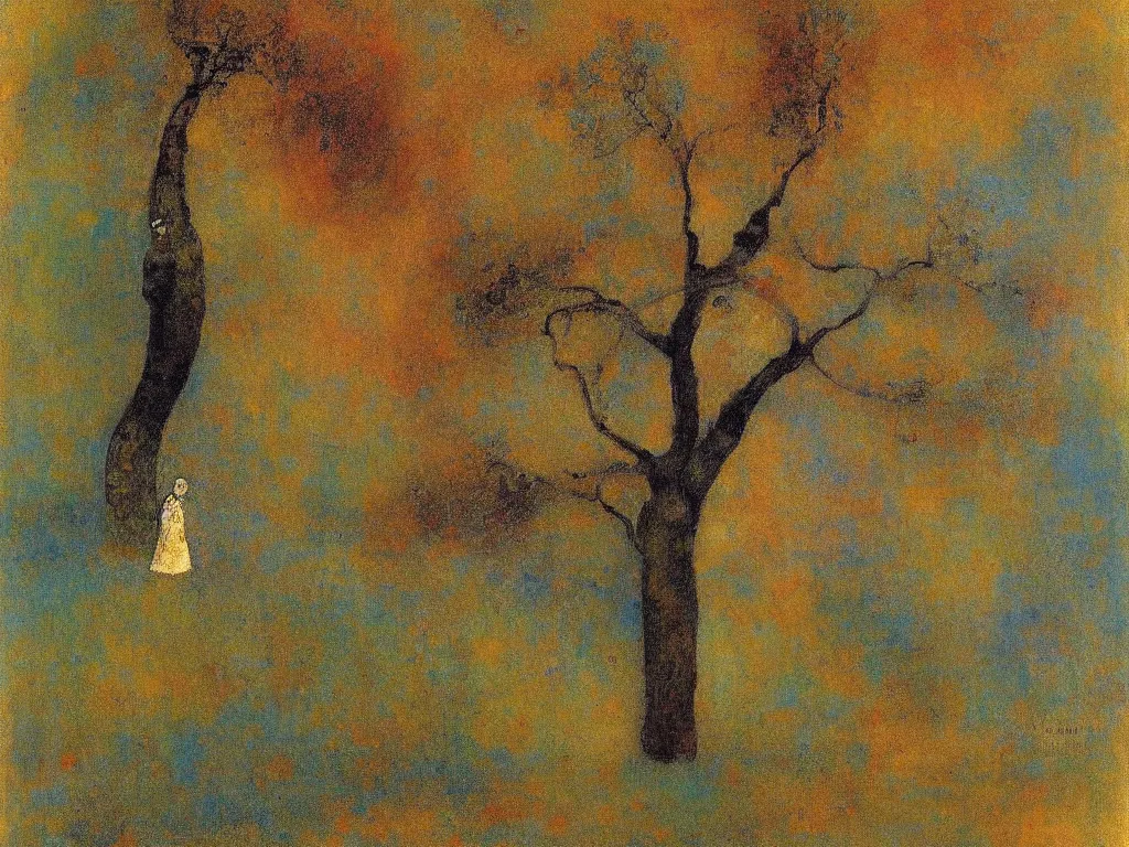 Image similar to portrait of an old tree. painting by odilon redon