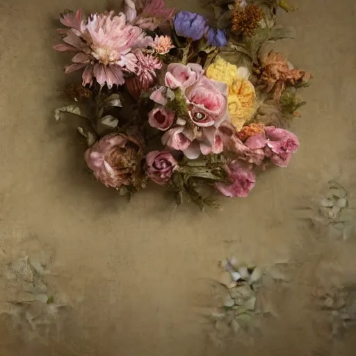 Prompt: 8k, octane render, realism, tonalism, renaissance, rococo, baroque, renaissance art studio chaotic with flowers