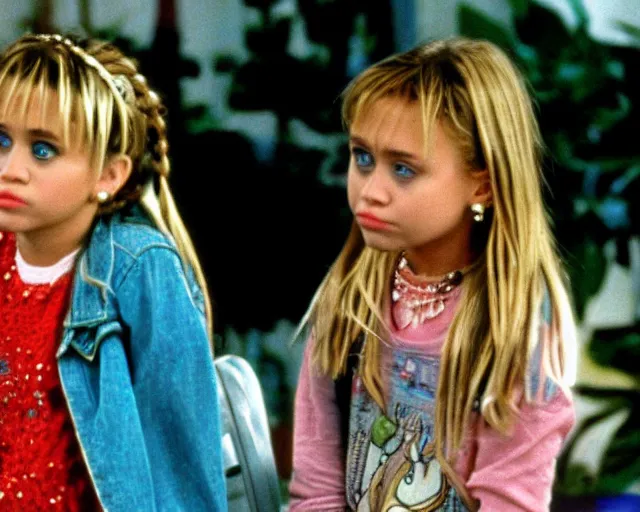 Image similar to miley cyrus as mary kate and ashley olsen as michelle tanner in full house, 1987, cdx