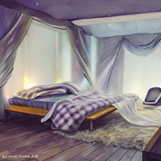 Prompt: the coziest bed on the planet, digital concept art