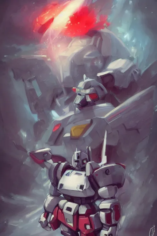 Prompt: cute anthropomorphic Gundam, Gundam eating a wipe red watermelon, tiny, small, miniature Gundam, baby Robot, short, pale blue armor, cute and adorable, pretty, beautiful, DnD character art portrait, matte fantasy painting, cgsociety Artstation, by Jason Felix by Steve Argyle by Tyler Jacobson by Peter Mohrbacher, cinematic lighting