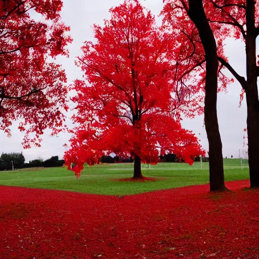 Prompt: red alien triangle trees